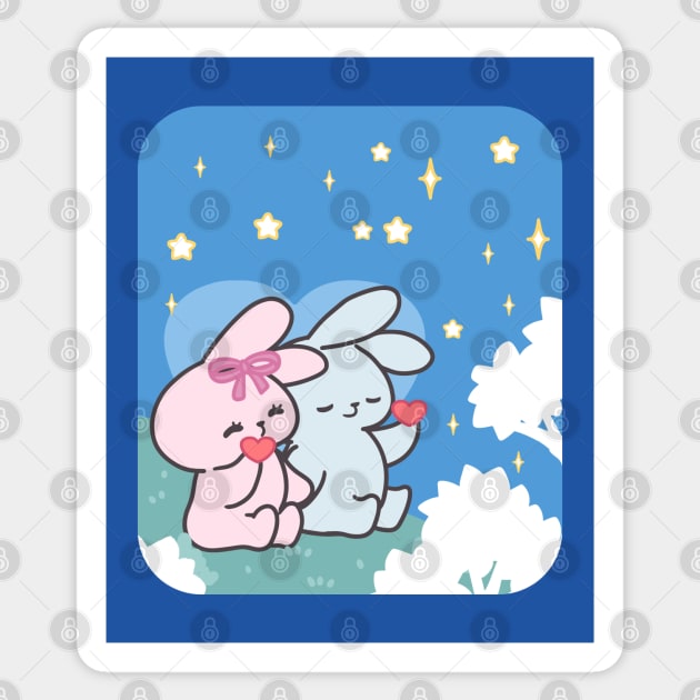 Cute Bunny Loppi Tokki Enjoys the Tranquility of the Night Sky Sticker by LoppiTokki